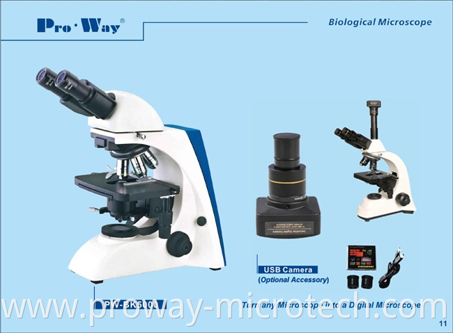 Professional LED Seidentopf Trinocular Biological Microscope and Upgrade Available (PW-BK5000T)